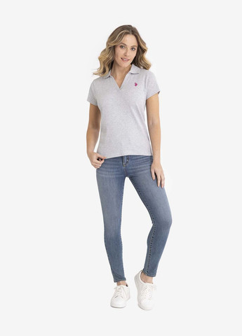 Жіноча футболка поло LIGHT GRAY HEATHER сіра U.S. Polo Assn. (294776685)