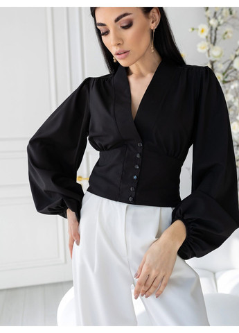 Чорна жіноча однотонна блуза "дафнія" з обємними рукавами (td-2968720161716) TessDress