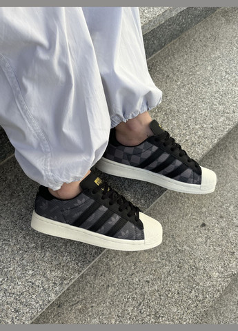 Черные демисезонные кроссовки мужские и женские adidas superstar x atmos denim pack black | адидас суперстар черные No Brand