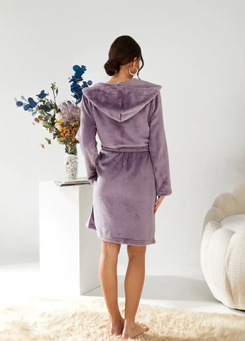 Женский махровый халат средней длины с капюшоном цвет сиреневый (фреза) Fabrika (363189843)