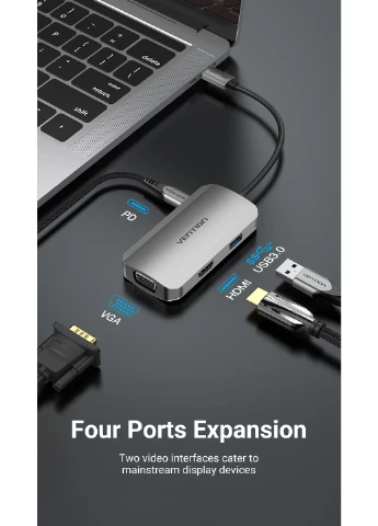 Док-станція USB3.1 Type-C --> HDMI/VGA/USB 3.0/PD 100W Hub 4-in-1 Vention (315502659)