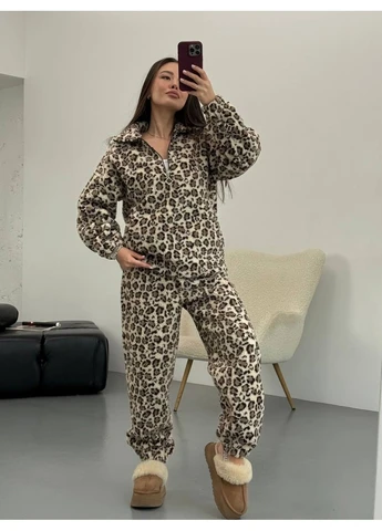 Костюм женский мех Тедди принт Лео . Теплый костюм женский No Brand (373941492)