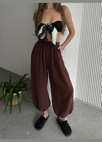 Шоколадные муслиновые штаны "бохо", лёгкие повседневные штаны No Brand 350 (330613749)