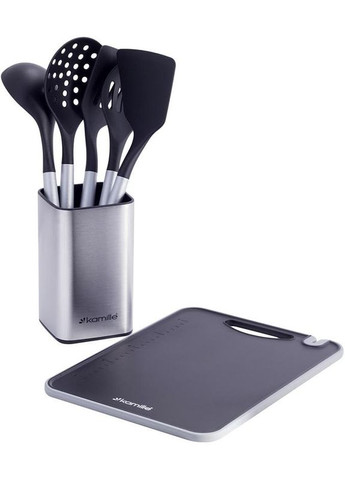 Дошка обробна з точилкою для ножів чорна пластикова 37х28см кухонна дошка для нарізки Kamille (368976966)
