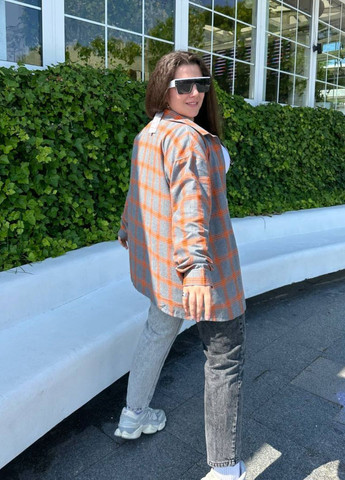 Оранжевая повседневный рубашка в клетку Україна с длинным рукавом