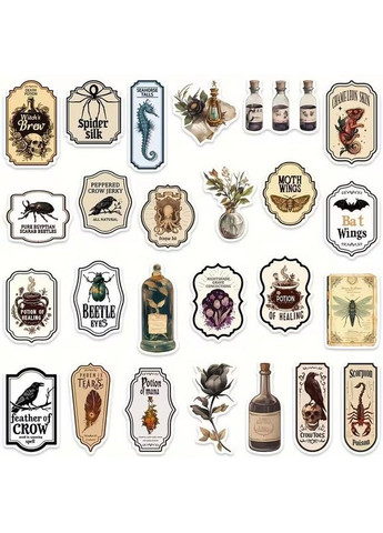 Наклейки стікери, набір наліпок 50 штук, наклейки стікери для скрапбукінгу, блокнотів, телефону та іншого, “Готична Магія” No Brand (370590737)