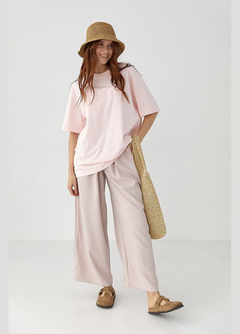 Футболка вільного крою з вишитим написом - жовтий колір Lurex - (335077151)