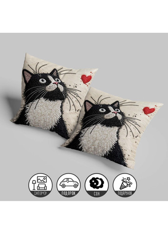 Декоративная подушка с милым котенком в мультяшном стиле 45 х 45 см 1328745UA WONKEY (365297617)
