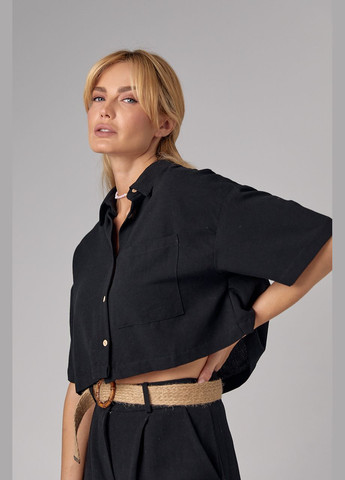 Жіноча льняна сорочка укорочена - чорний Lurex (296470825)
