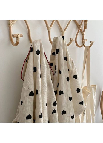 Біла всесезон піжама муслінова солодкі сни домашній брючний комплект в класичному стилі біла з чорними серцями сорочка + брюки No Brand Піжама муслінова в чорні сердечка біла