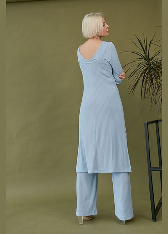Светло-голубое повседневный удлиненное трикотажное платье в рубчик на бретелях (1791) Triko Bakh