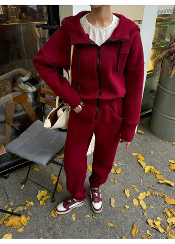 Жіночий теплий комбінезон FINO Mode комбінезон-брюки бордовий спортивний, повсякденний, кежуал тринитка з начосом