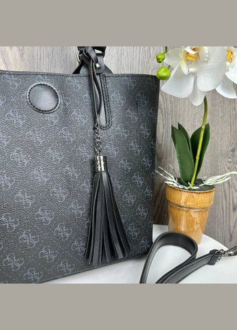 Женская сумка наплечная с брелком венчиком экокожа черная (sku_1581) No Brand (330576893)