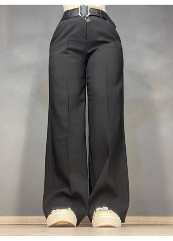 Брюки жіночі 1090 палаццо рівні від стегна резинка на талії з ременем висока посадка чорні Yingguoxiang (319315324)