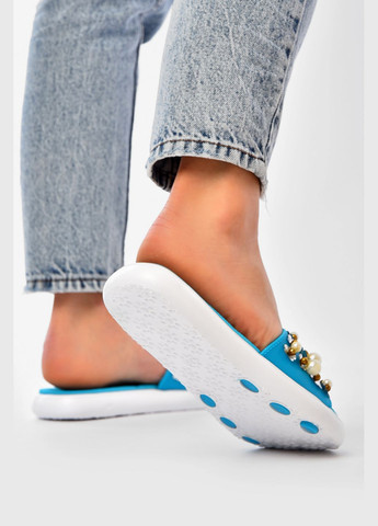 Голубые шлепки женские голубого цвета с бусинками Let's Shop с бусинами