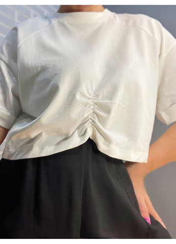 Женская футболка 0911 короткая широкая с резинкой - сборкой впереди Clew - (304062722)