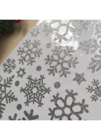 Наклейки 27шт статичні з блискітками багаторазові "Сніжинки" срібло No Brand (368703207)