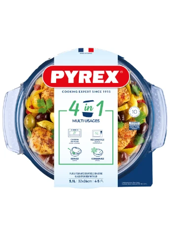 Кастрюля боросиликатное стекло 5.1 л 32 см прозрачная с крышкой Pyrex (386700785)