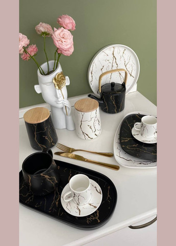 Банка порцелянова 720мл з бамбуковою кришкою Мармурова Розкіш No Brand (297514872)