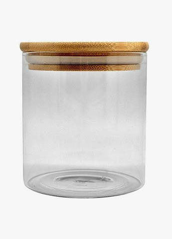 Ємність для сипких продуктів скляна кругла з бамбуковою кришкою 15 см No Brand (328905623)