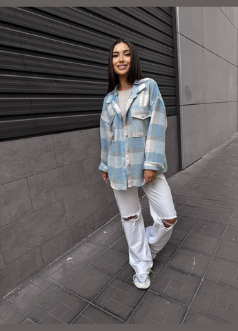 Голубой рубашка в клетку No Brand с длинным рукавом