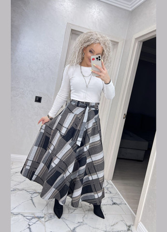Бежевая офисная, повседневная, кэжуал в клетку женская теплая длинная юбка макси в клетку с добавлением шерсти No Brand