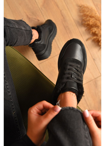 Кросівки жіночі зимові чорного кольору на шнурівці Let's Shop чорні зими (362027503)