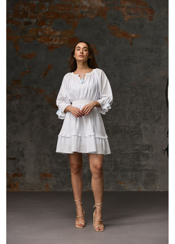 Белое платье лен мини в национальном стиле белое Bessa