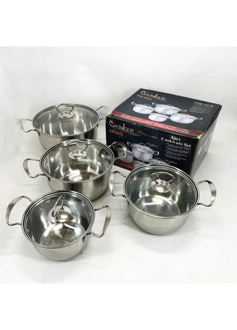 Набор кастрюль UN-5072 8 предметов нержавеющая сталь стеклянные крышки, Набор посуды для плит Unique (366238633)