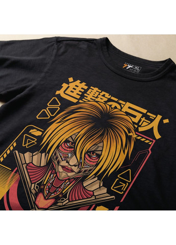 Чорна футболка з принтом атака титанів - female titan No Brand