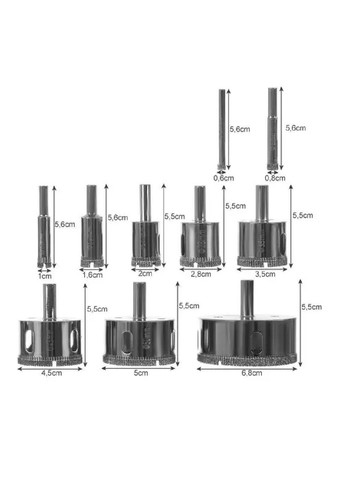 Набір комплект кільцевих корончастих свердел пилок з алмазним напиленням для просвердлювання отворів 10 штук (476859-Prob) Unbranded (292111611)