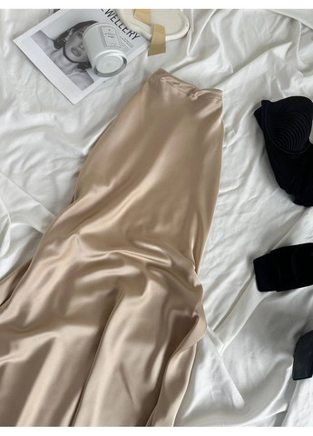 Бежевая вечерний однотонная женская шелковая юбка меди Україна