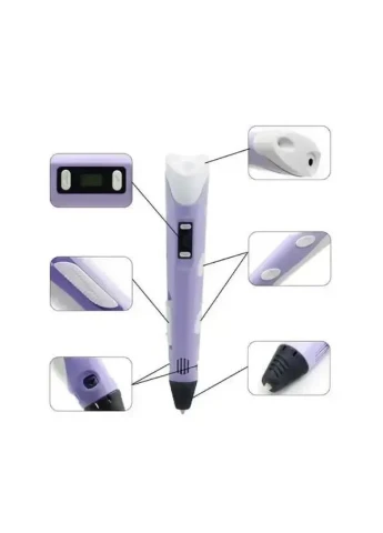 3D-ручка для рисования 3D Pen 3 Violet и 200 метров разноцветного пластика с трафаретами Фиолетовая Head (373912303)