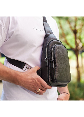 Мужской слинг кожаный 32х18х8, сумка рюкзак на плечо зернистая, бананка для документов23242 черная Vintage (370159522)