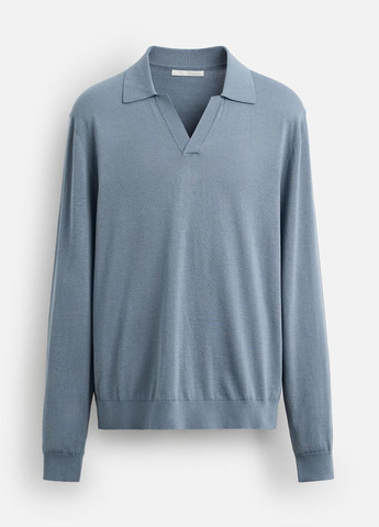 Светло-голубой футболка-поло для мужчин Zara однотонная