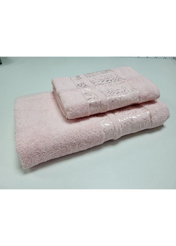 Набор 2 махровых полотенца для ванной VIP COTTON ROWAN 70*140см + 50*90см, No Brand розовый
