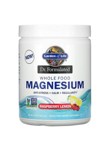 Магній Цільнохарчовий, смак малини та лимона, Whole Food Magnesium Powder,, 421,5 г Garden of Life (316701323)