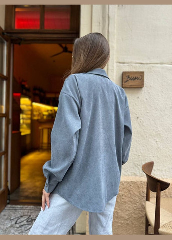 Графитовая спортивная, повседневный, кэжуал, джинсовая рубашка однотонная No Brand с длинным рукавом