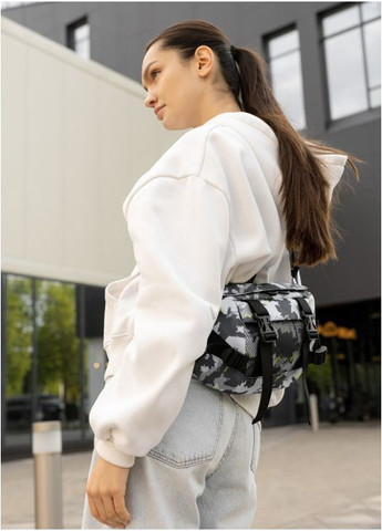 Велика тканинна жіноча поясна сумка бананка Сіра з принтом (1113038721) Sambag (360965688)