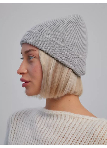Унисекс шапка мини-бини с отворотом двойная вязка, универсальный размер STD (366343565)