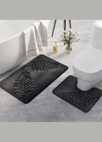 Набір із 2-х килимків для ванної та туалету «Листя» з ефектом пам'яті Антиковзаючий Сірий (7800703) No Brand (365280644)