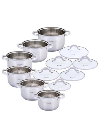 Набор кастрюль из нержавеющей стали 12 предметов для индукции и газа (1.8л, 2.5л, 3.8л, 6.5л) KM- Kamille 5640S (360880082)