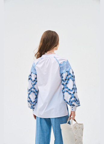 Молочная белая вышиванка с эксклюзивным рукавом - ua48 / eu42 Iren Klairie