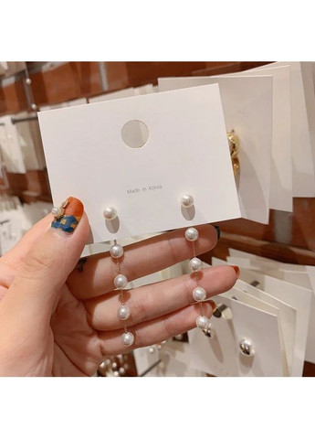 Сережки з перлинами перлові довгі перли висячі з білими перлами No Brand (343051599)