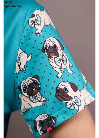 Бірюзова всесезон жіноча піжама мопс футболка + штани Saimeiqi