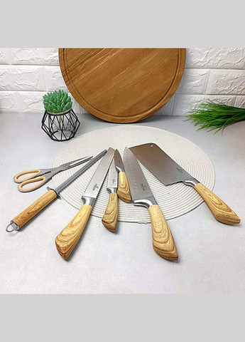 Набор кухонных ножей с ножницами 8 предметов на подставке Беж Bohmann (303211557)