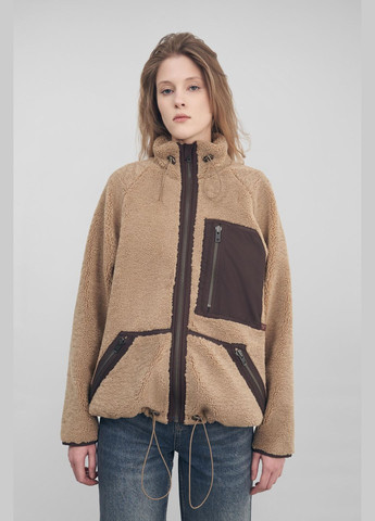 Бежевая зимняя куртка тедди утепленная с карманами FLOW Куртка