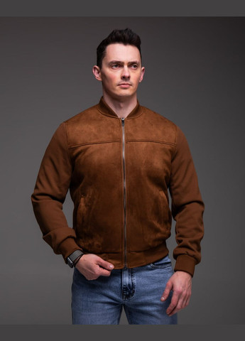 Коричнева демісезонна стильна куртка-бомбер під замш Vakko