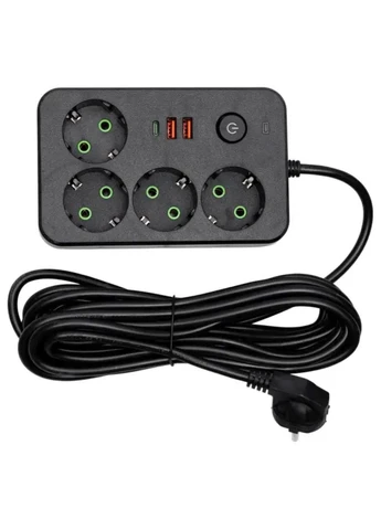 Сетевой фильтр-удлинитель 4 розетки 2xUSB-A 1xUSB-C 5м черный HP-5-48 Yiwu (388646526)