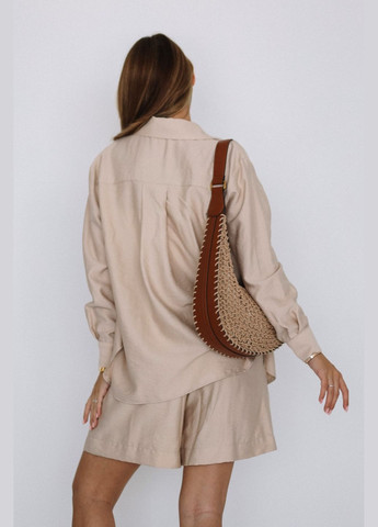 Бежевый костюм для беременных и кормящих с рубашкой и шортами Dianora (335974571)